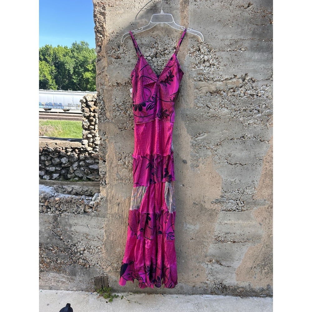 Vintage Indian Patchwork Midi Slip Dress Size M Boho Hippie Festival